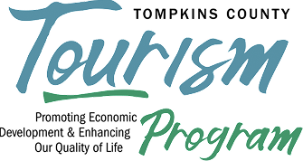 Logo with the words “Tourism Program” in blue and green script fonts, suggesting travel and leisure.